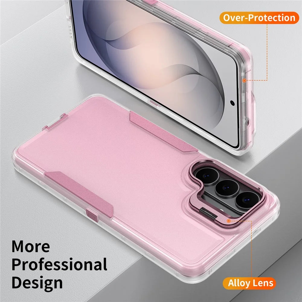 For Samsung Galaxy S26+ Case TPU + PC Hybrid Phone Cover with Alloy Lens Frame Kickstand - Transparent  /  Pink - 3