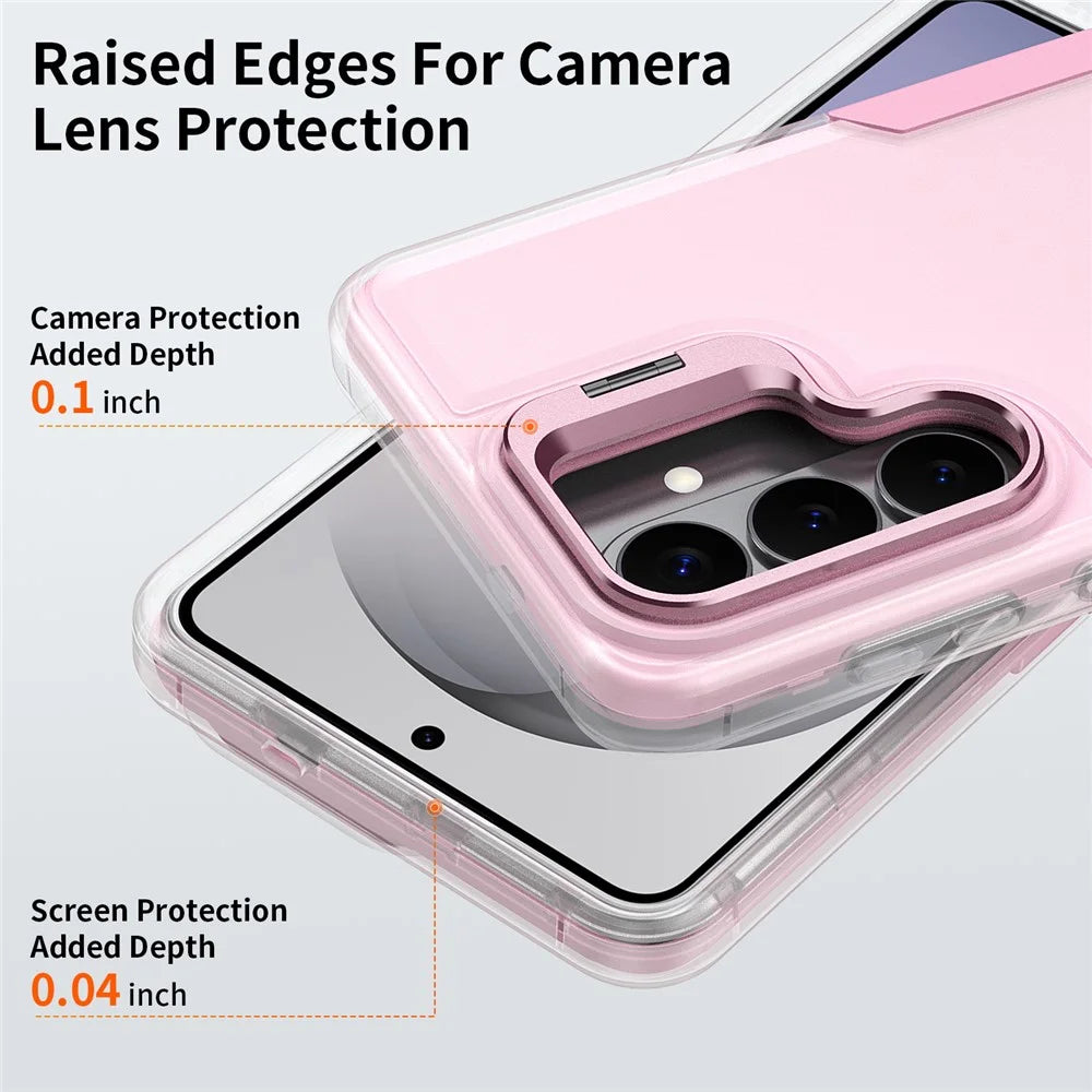 For Samsung Galaxy S24+  /  Galaxy S25+ Case TPU + PC Hybrid Phone Cover with Alloy Lens Frame Kickstand - Transparent  /  Pink - 5