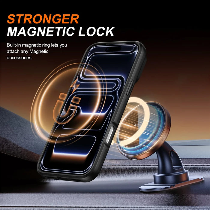 For iPhone 17 Pro Max Magnetic Case Ring Kickstand Slide Camera Cover TPU PC Hybrid Phone Shell - Black - 5