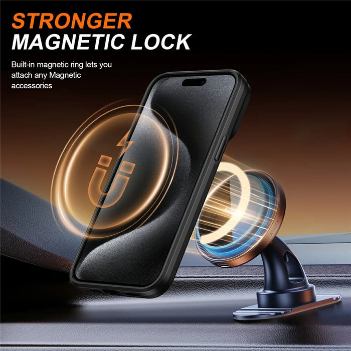 For iPhone 15 Pro Max Magnetic Case Ring Kickstand Slide Camera Cover TPU PC Hybrid Phone Shell - Black - 5