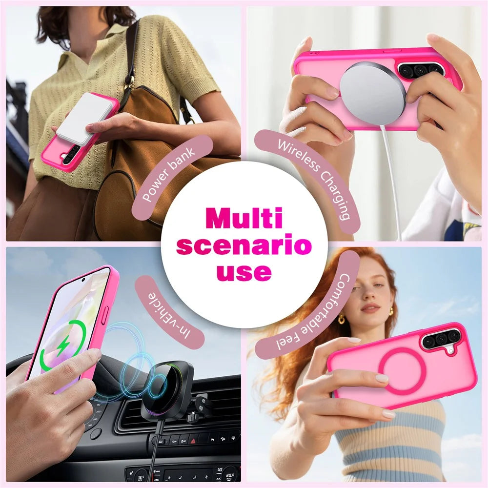 For Samsung Galaxy S26+ Magnetic Case Skin Touch TPU + PC 2.0mm Thickness Anti-drop Phone Cover - Rose - 3