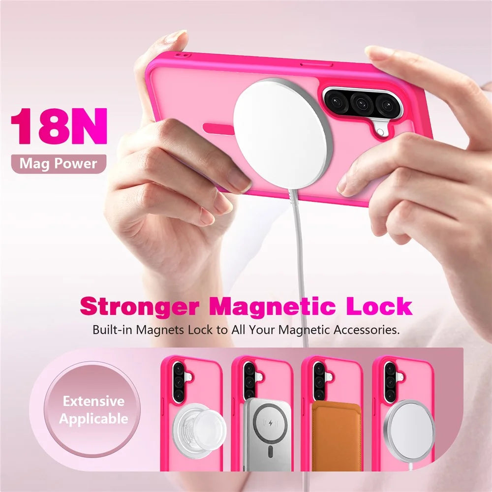 For Samsung Galaxy S26+ Magnetic Case Skin Touch TPU + PC 2.0mm Thickness Anti-drop Phone Cover - Rose - 4