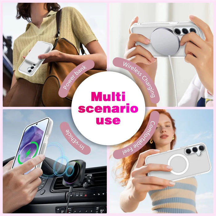 For Samsung Galaxy S24 FE Magnetic Case Skin Touch TPU + PC 2.0mm Thickness Anti-drop Phone Cover - White - 3