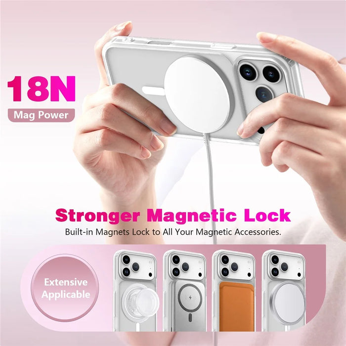For iPhone 17 Pro Magnetic Case Skin Touch TPU + PC 2.0mm Thickness Anti-drop Phone Cover - White - 4
