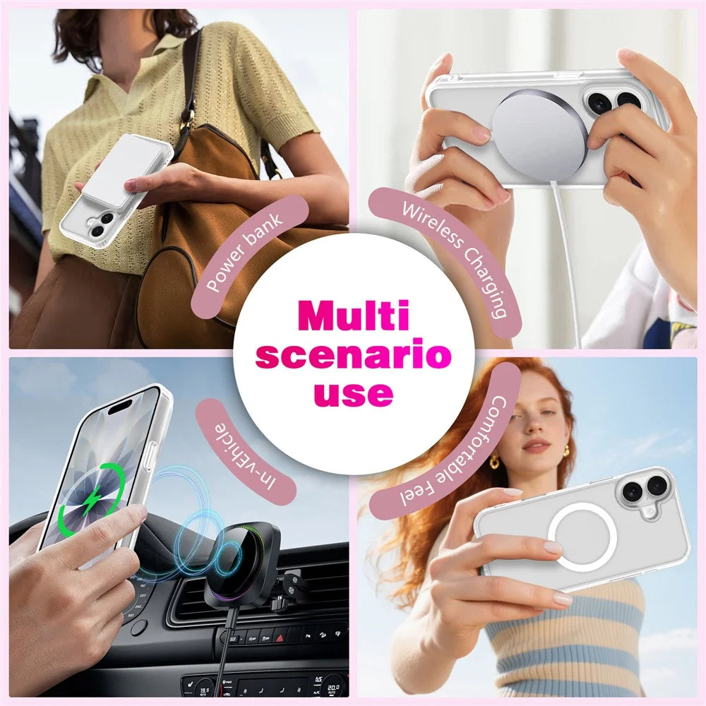 For iPhone 17 Magnetic Case Skin Touch TPU + PC 2.0mm Thickness Anti-drop Phone Cover - White - 3