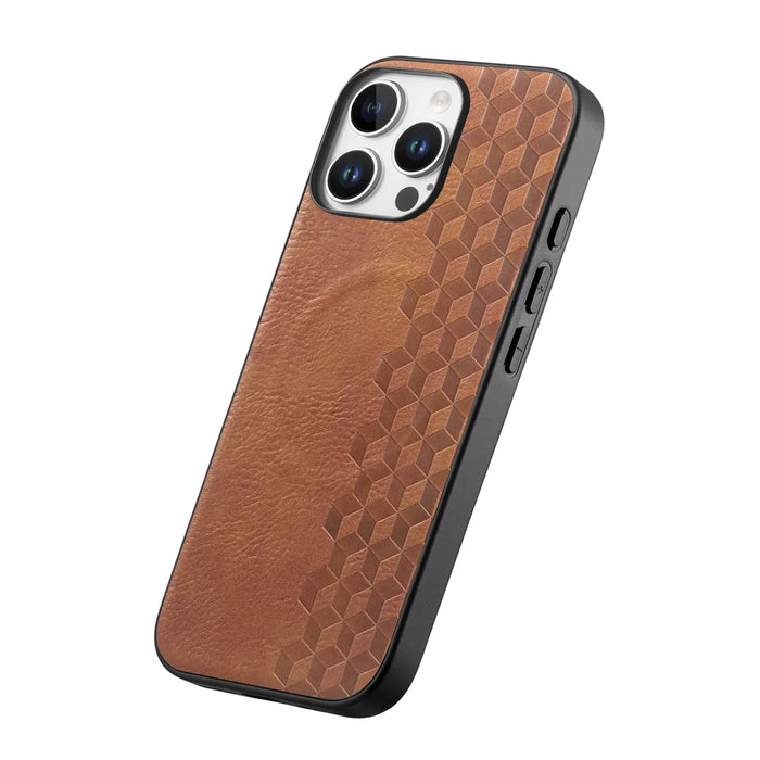 For iPhone 16 Pro / iPhone 16 Pro Max Magnetic Phone Case with Grid Pattern Protective PU Leather + PC Cover - Brown - 2