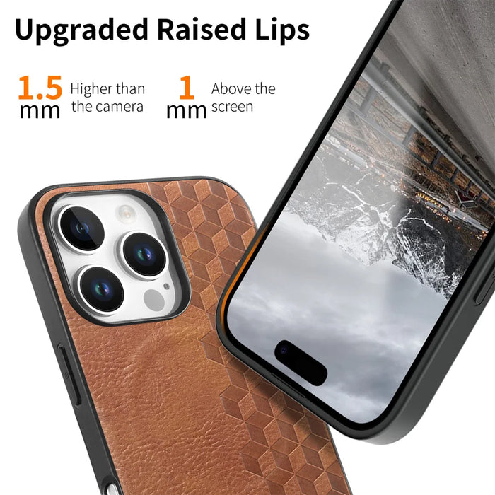 For iPhone 16 Pro / iPhone 16 Pro Max Magnetic Phone Case with Grid Pattern Protective PU Leather + PC Cover - Brown - 4