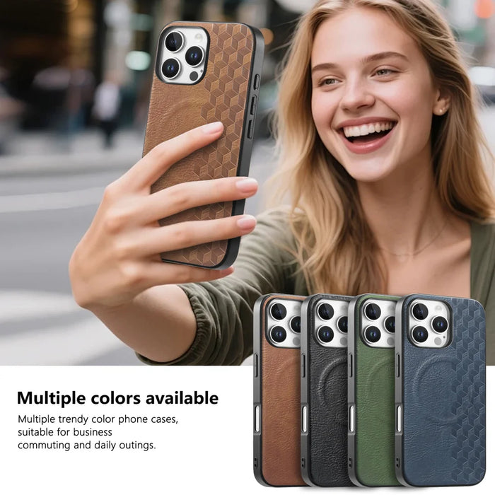 For iPhone 16 Pro / iPhone 16 Pro Max Magnetic Phone Case with Grid Pattern Protective PU Leather + PC Cover - Brown - 7