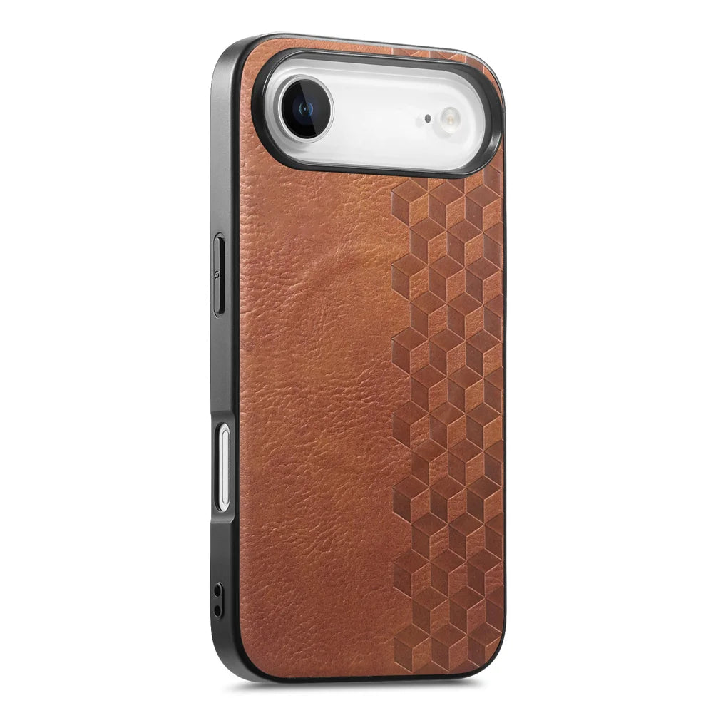 For iPhone Air Magnetic Phone Case with Grid Pattern Protective PU Leather + PC Cover - Brown - 1