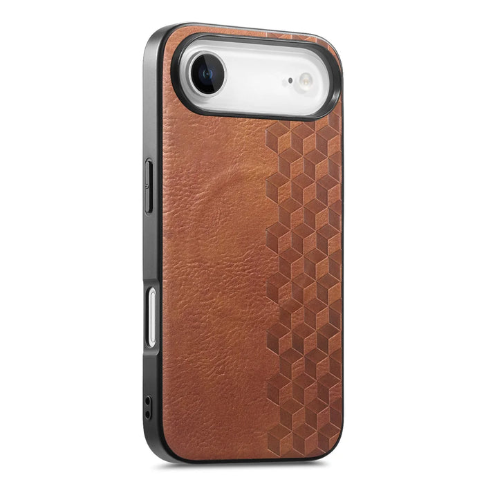 For iPhone Air Magnetic Phone Case with Grid Pattern Protective PU Leather + PC Cover - Brown - 1