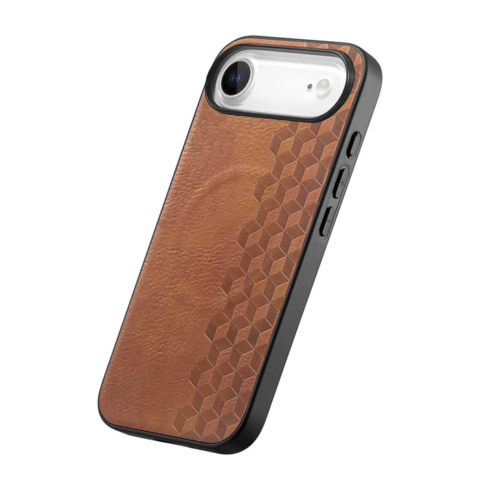 For iPhone Air Magnetic Phone Case with Grid Pattern Protective PU Leather + PC Cover - Brown - 2