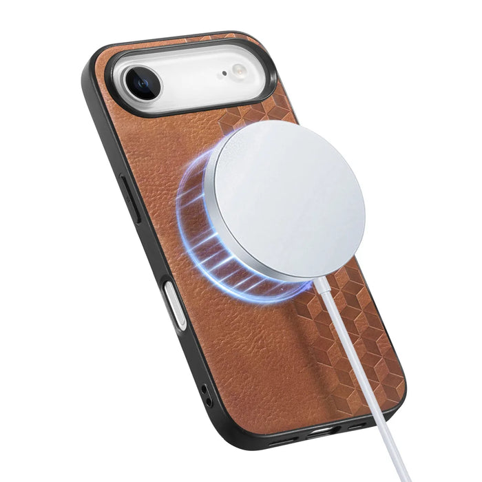 For iPhone Air Magnetic Phone Case with Grid Pattern Protective PU Leather + PC Cover - Brown - 3