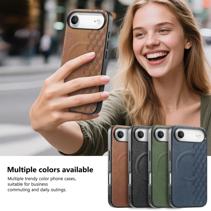 For iPhone Air Magnetic Phone Case with Grid Pattern Protective PU Leather + PC Cover - Brown - 7