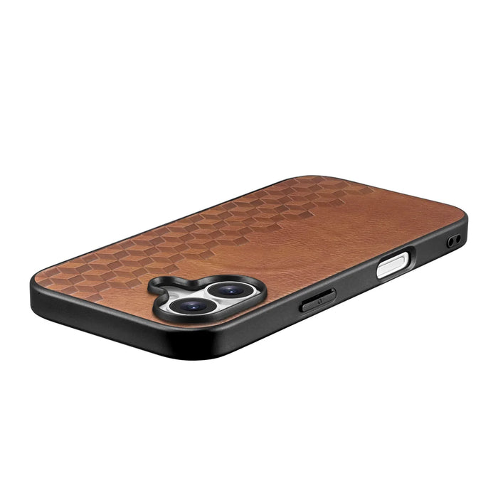 For iPhone 16 Magnetic Phone Case with Grid Pattern Protective PU Leather + PC Cover - Brown - 5
