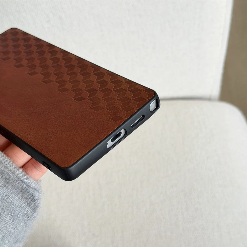 For Samsung Galaxy S26 Ultra Magnetic Phone Case with Grid Pattern Protective PU Leather + PC Cover - Brown - 5