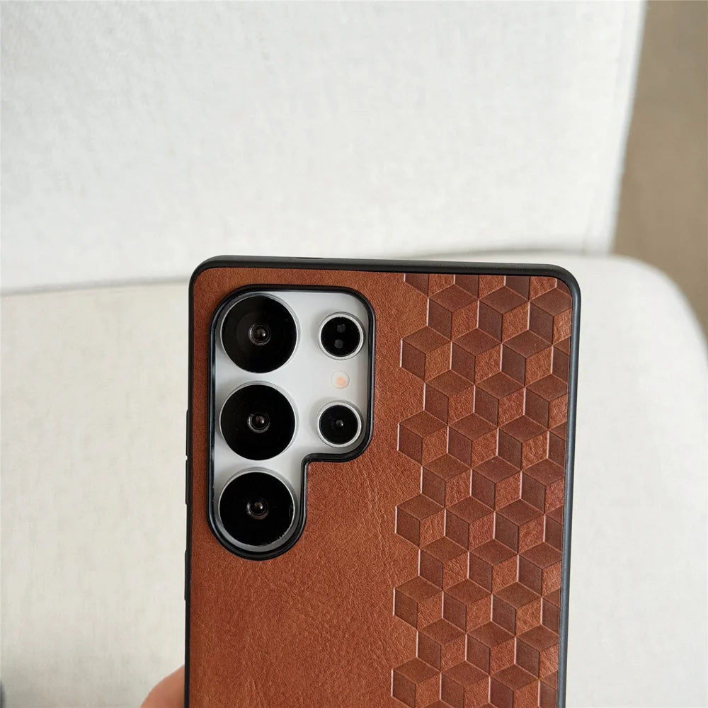For Samsung Galaxy S25 Ultra Magnetic Phone Case with Grid Pattern Protective PU Leather + PC Cover - Brown - 5