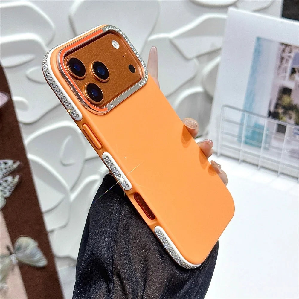 For iPhone  18 Pro / 17  Pro Case Glitter Diamond Edge TPU Acrylic Anti-fingerprint Matte Shockproof Cover - Orange - 2