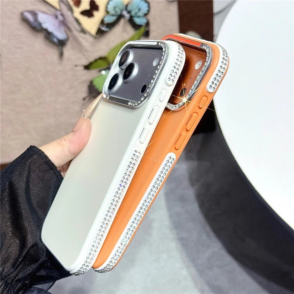For iPhone 17 Pro Max Case Glitter Diamond Edge TPU Acrylic Anti-fingerprint Matte Shockproof Cover - Orange - 4