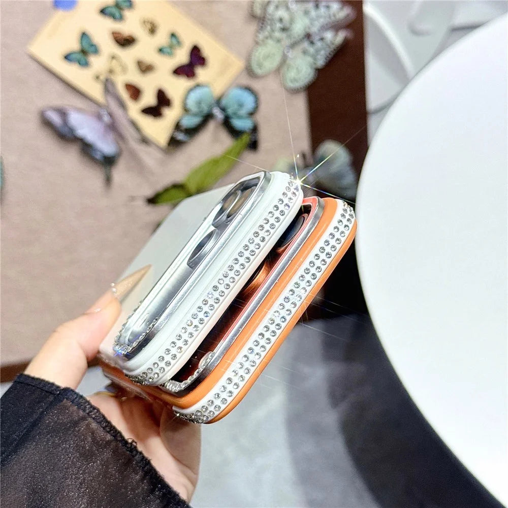 For iPhone 17 Pro Max Case Glitter Diamond Edge TPU Acrylic Anti-fingerprint Matte Shockproof Cover - Orange - 6