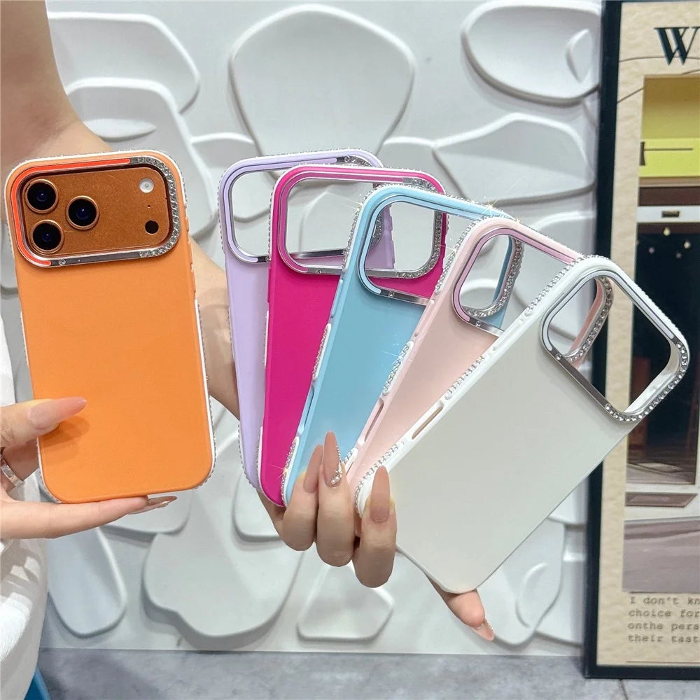 For iPhone 17 Pro Max Case Glitter Diamond Edge TPU Acrylic Anti-fingerprint Matte Shockproof Cover - Orange - 7