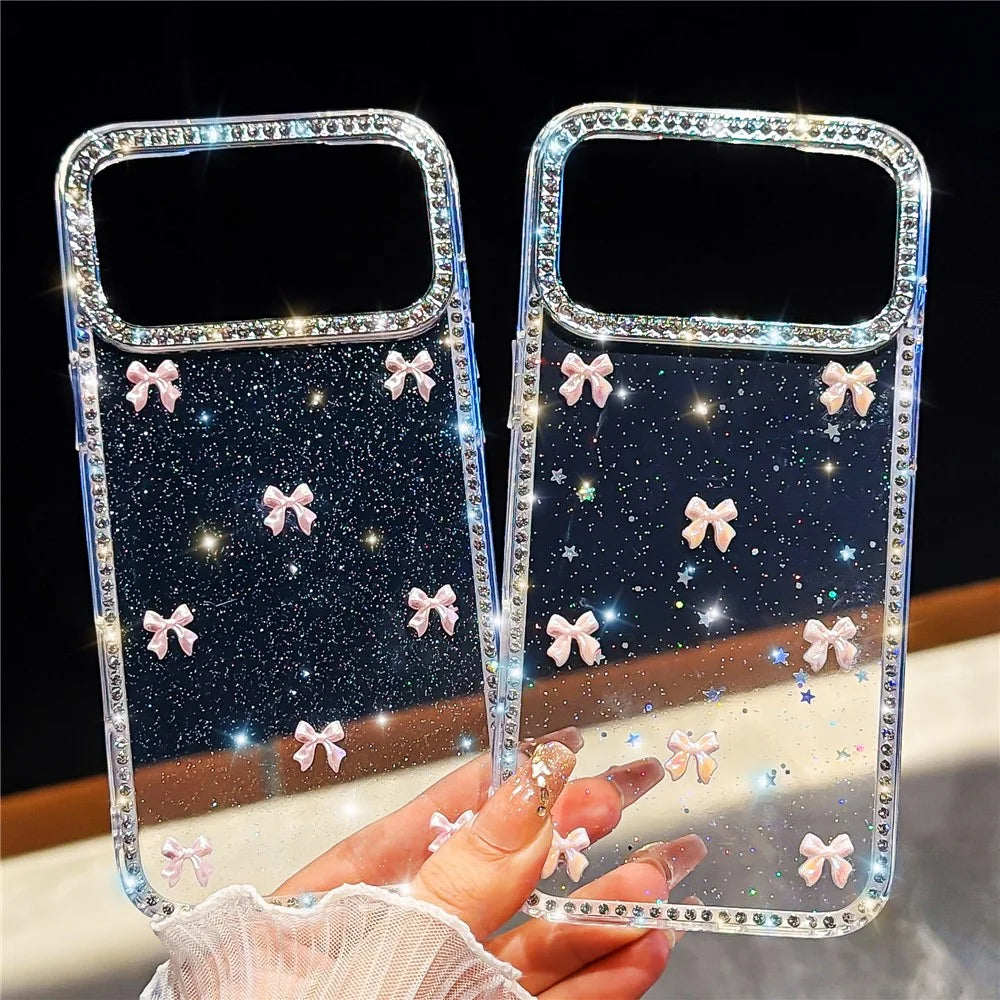 For iPhone 18 Pro / 17 Pro Case Rhinestone Aurora Butterfly Bow Glitter TPU + PC IMD Phone Cover - Glitter Light Green - 6