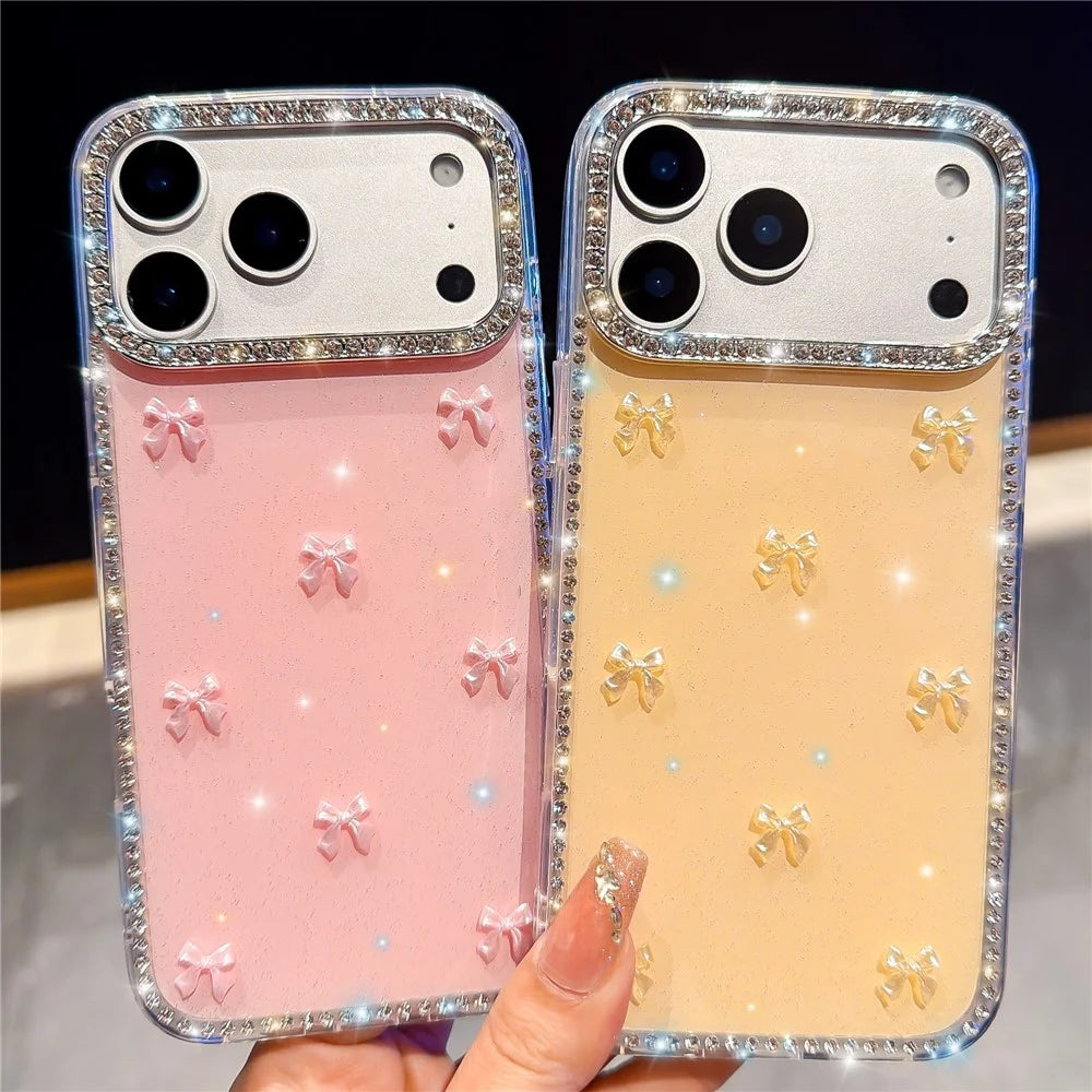 For iPhone 18 Pro / 17 Pro Case Rhinestone Aurora Butterfly Bow Glitter TPU + PC IMD Phone Cover - Glitter Light Green - 7