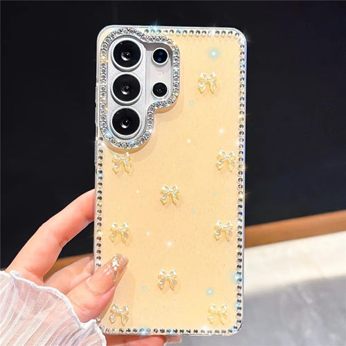 For Samsung Galaxy S26 Ultra Case Rhinestone Aurora Butterfly Bow Glitter TPU + PC IMD Phone Cover - Glitter Light Yellow - 1