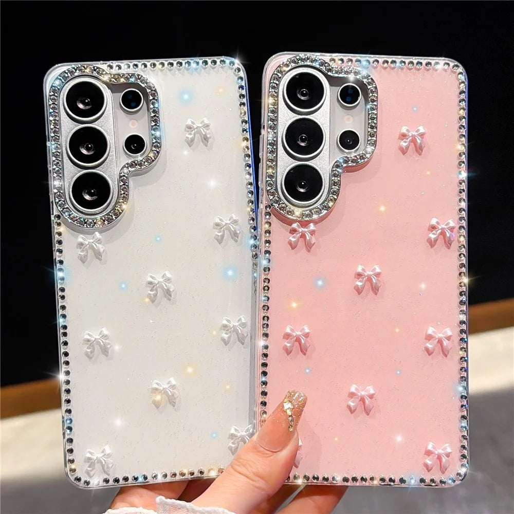 For Samsung Galaxy S26 Ultra Case Rhinestone Aurora Butterfly Bow Glitter TPU + PC IMD Phone Cover - Glitter Light Yellow - 5