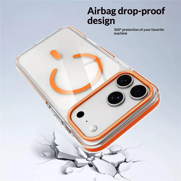 For iPhone 17 Pro Magnetic Case Clear PC TPU TPE Shockproof Cover Compatible with MagSafe - Orange - 4