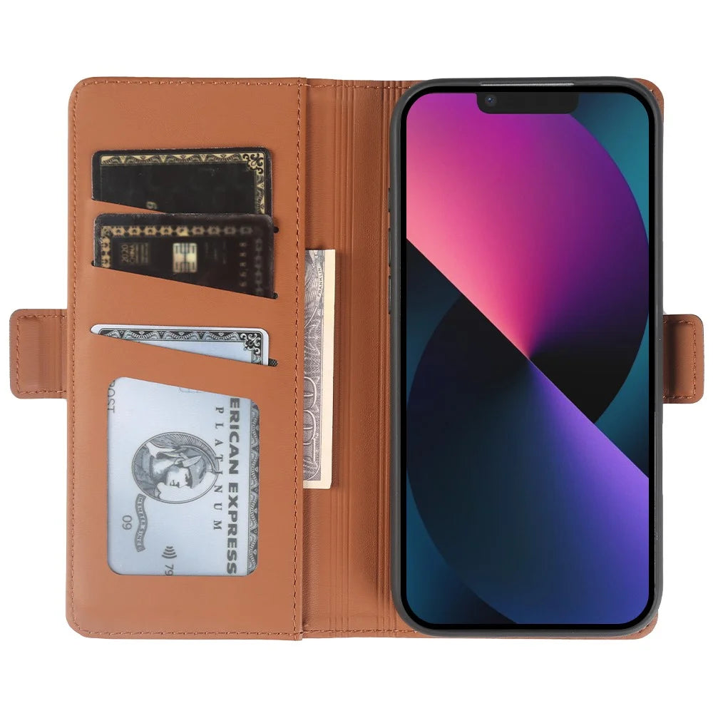 For iPhone 13 Leather Case Wallet Stand TPU + PU Skin-touch Cover - Brown - 2