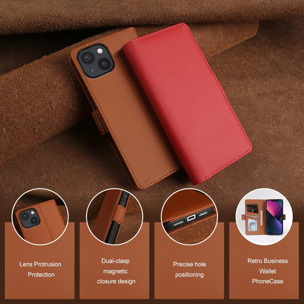 For iPhone 13 Leather Case Wallet Stand TPU + PU Skin-touch Cover - Brown - 7