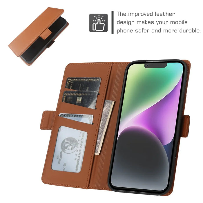 For iPhone 14 Leather Case Wallet Stand TPU + PU Skin-touch Cover - Brown - 3