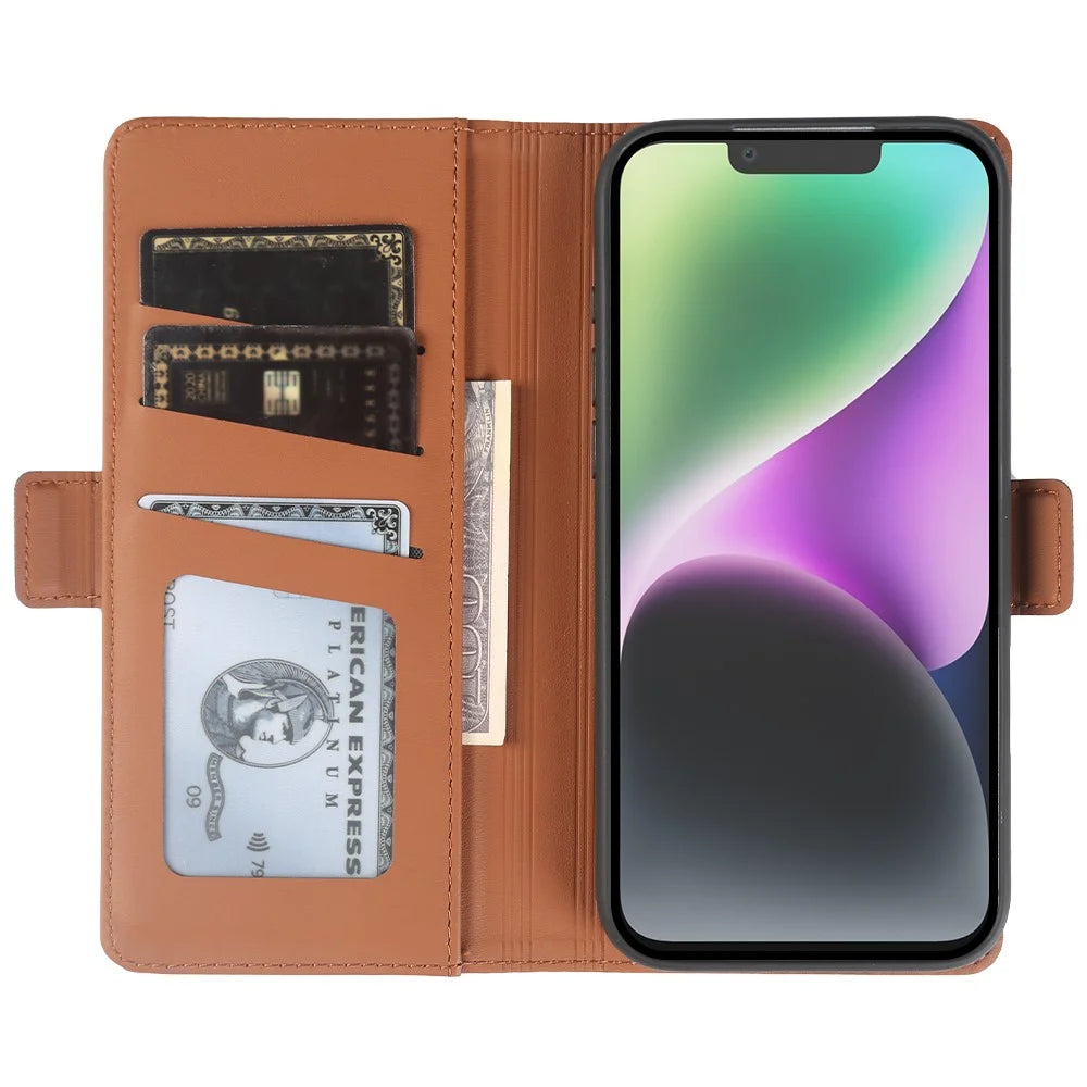 For iPhone 14 Plus Leather Case Wallet Stand TPU + PU Skin-touch Cover - Brown - 2