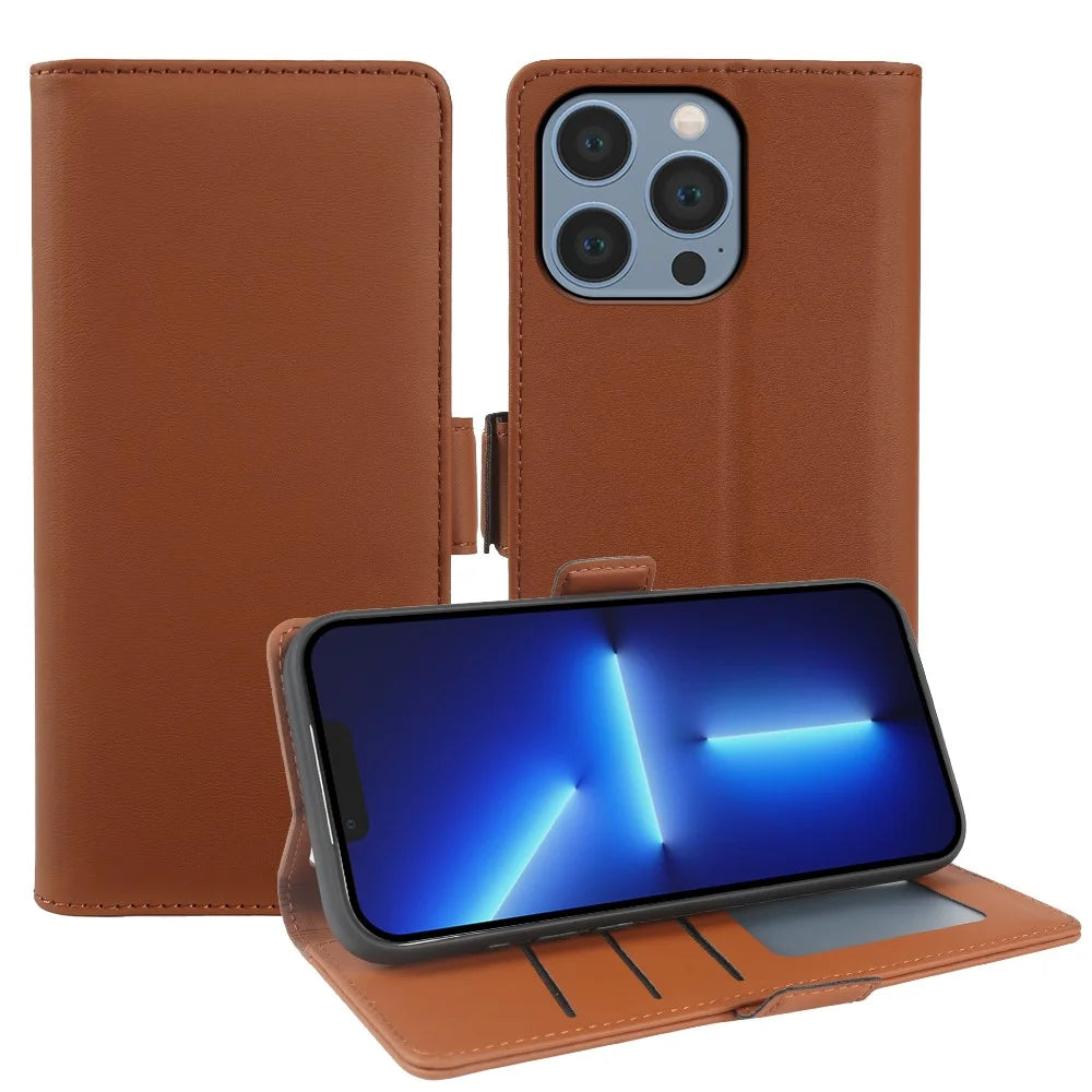 For iPhone 13 Pro Max Leather Case Wallet Stand TPU + PU Skin-touch Cover - Brown - 1