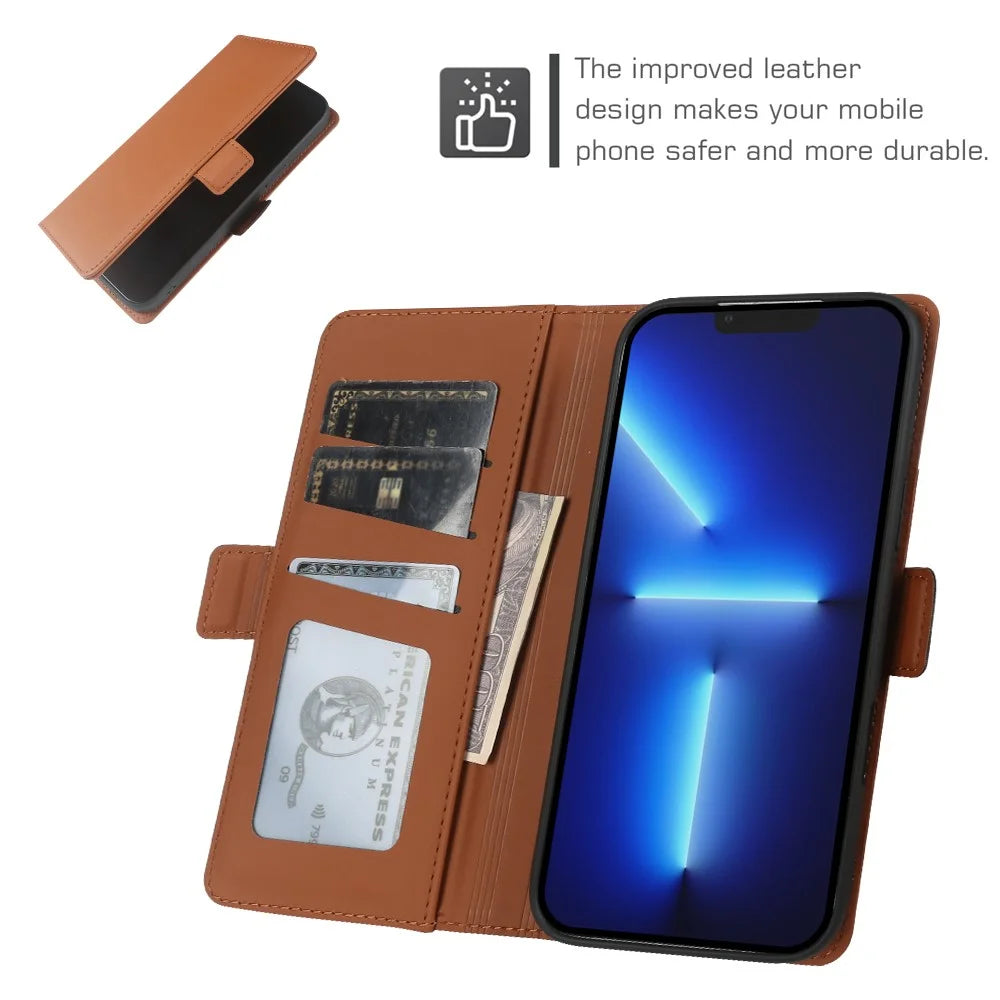 For iPhone 13 Pro Max Leather Case Wallet Stand TPU + PU Skin-touch Cover - Brown - 3