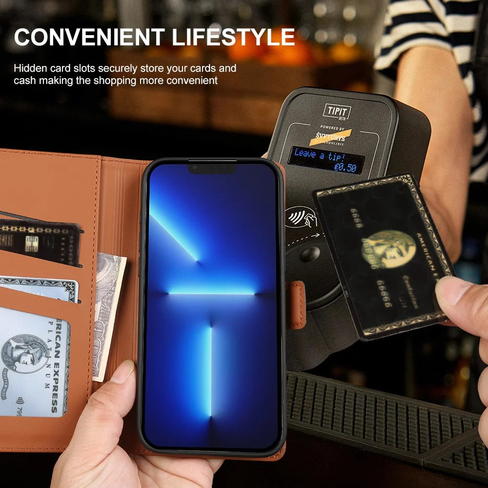For iPhone 13 Pro Max Leather Case Wallet Stand TPU + PU Skin-touch Cover - Brown - 5