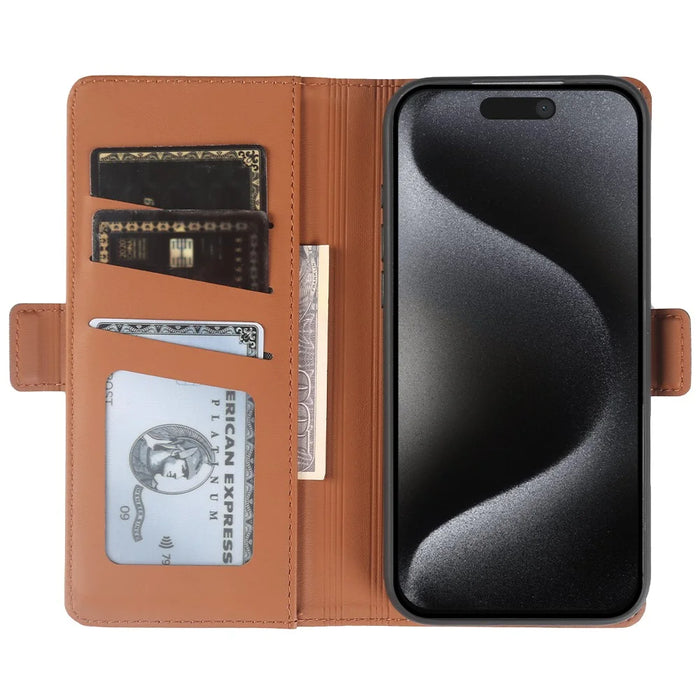 For iPhone 15 Pro Max Leather Case Wallet Stand TPU + PU Skin-touch Cover - Brown - 2