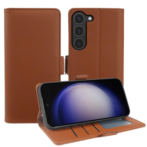 For Samsung Galaxy S23 Leather Case Wallet Stand TPU + PU Skin-touch Cover - Brown - 1