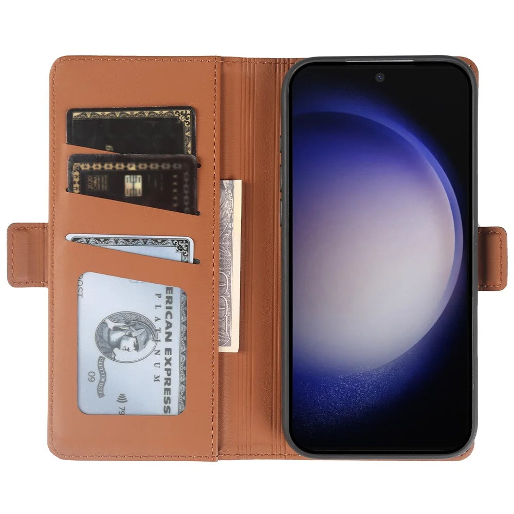 For Samsung Galaxy S23 Leather Case Wallet Stand TPU + PU Skin-touch Cover - Brown - 2