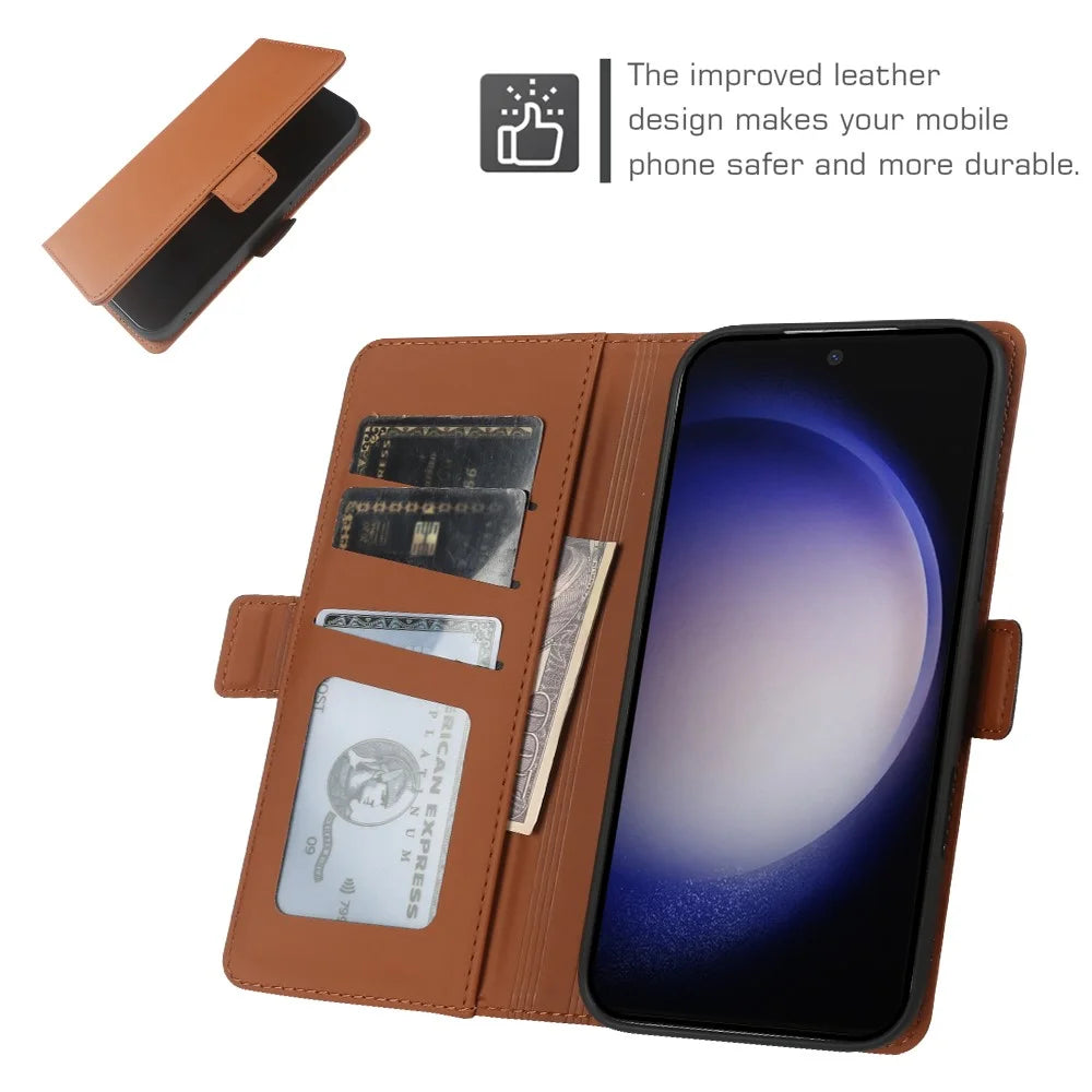 For Samsung Galaxy S23 Leather Case Wallet Stand TPU + PU Skin-touch Cover - Brown - 3