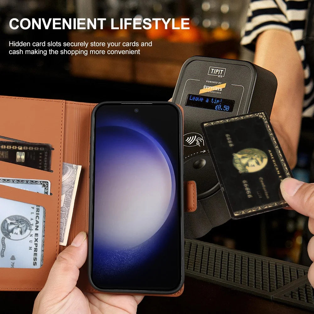 For Samsung Galaxy S23 Leather Case Wallet Stand TPU + PU Skin-touch Cover - Brown - 5