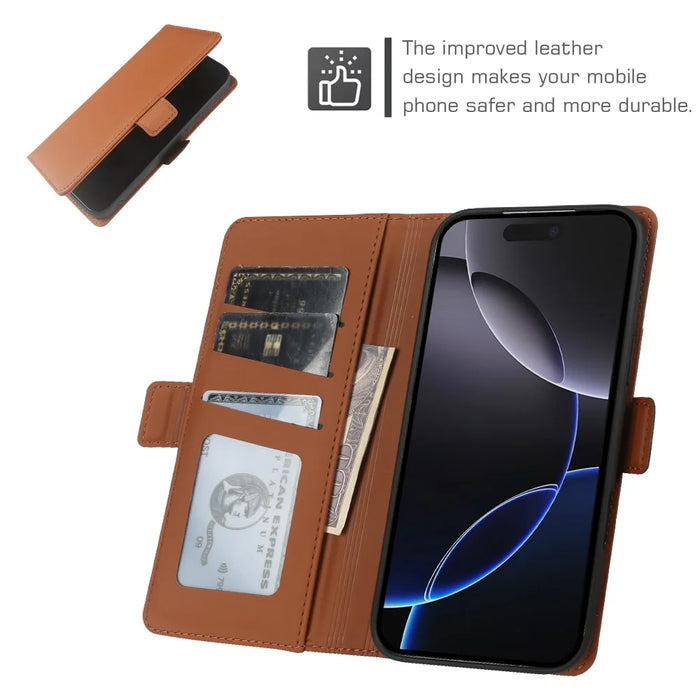 For iPhone 16 Pro Max Leather Case Wallet Stand TPU + PU Skin-touch Cover - Brown - 3