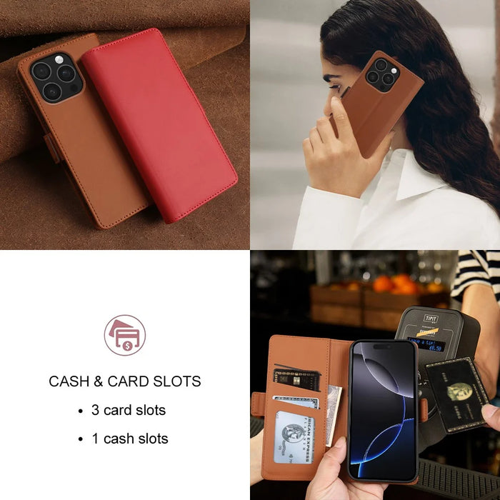 For iPhone 16 Pro Max Leather Case Wallet Stand TPU + PU Skin-touch Cover - Brown - 4