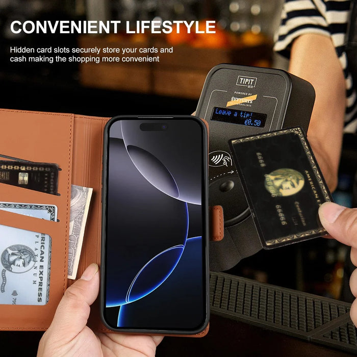 For iPhone 16 Pro Max Leather Case Wallet Stand TPU + PU Skin-touch Cover - Brown - 6