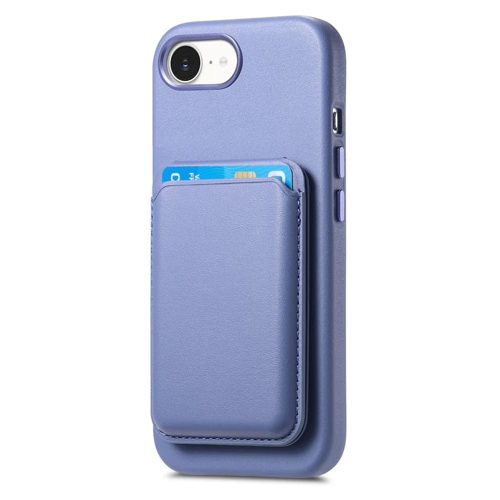 Magnetic Case For iPhone 17e  /  16e Detachable Card Slot Leather+TPU Phone Cover with Metal Buttons - Baby Blue - 2