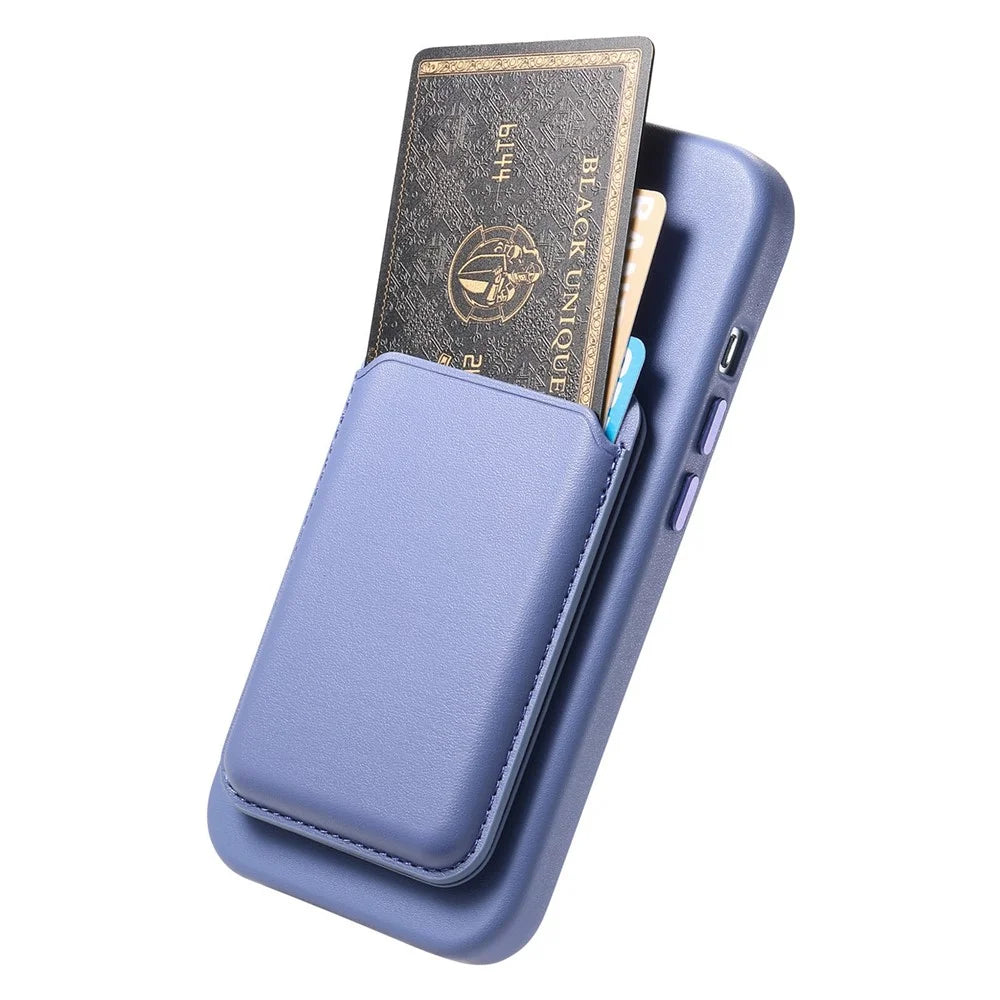 Magnetic Case For iPhone 17e  /  16e Detachable Card Slot Leather+TPU Phone Cover with Metal Buttons - Baby Blue - 3