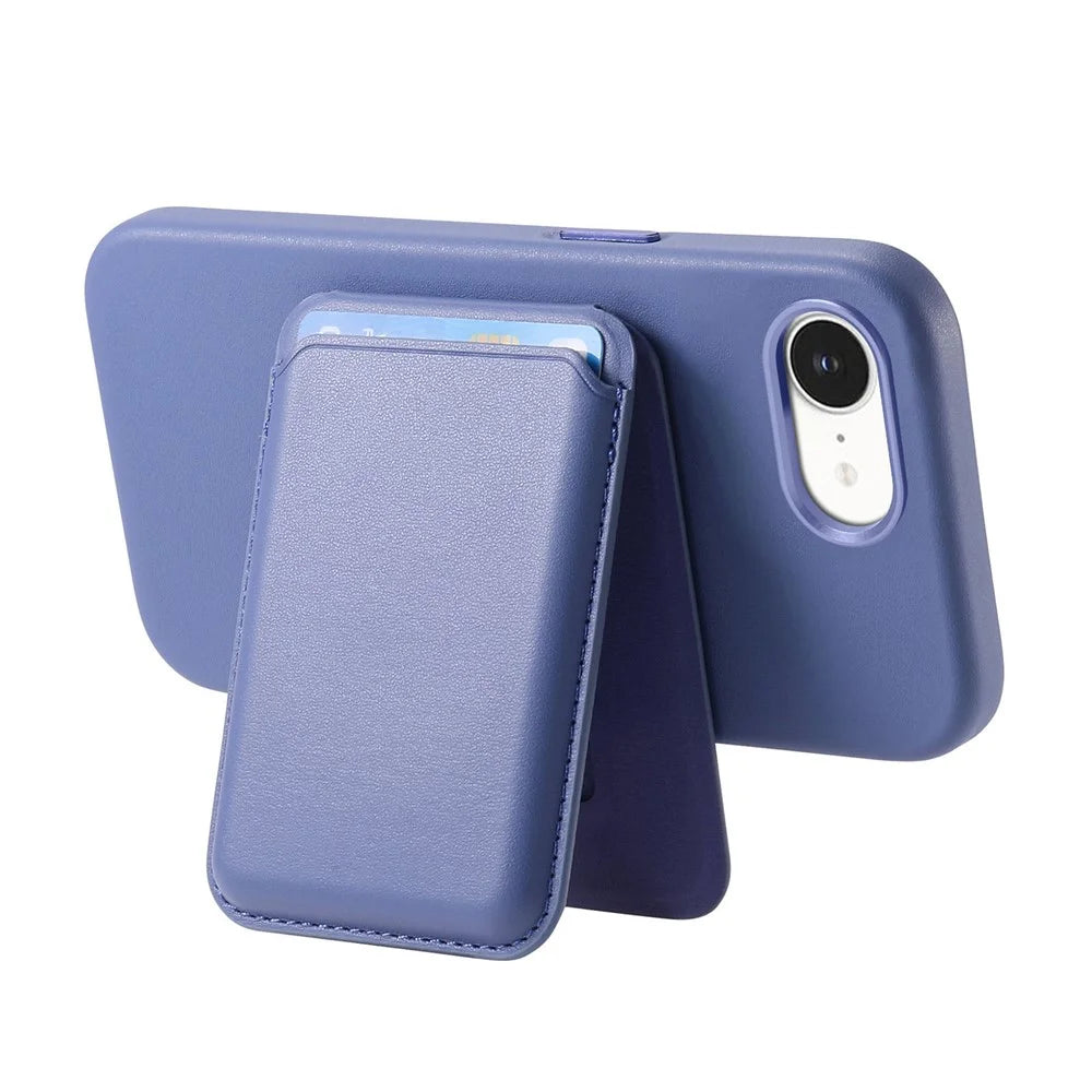 Magnetic Case For iPhone 17e  /  16e Detachable Card Slot Leather+TPU Phone Cover with Metal Buttons - Baby Blue - 4
