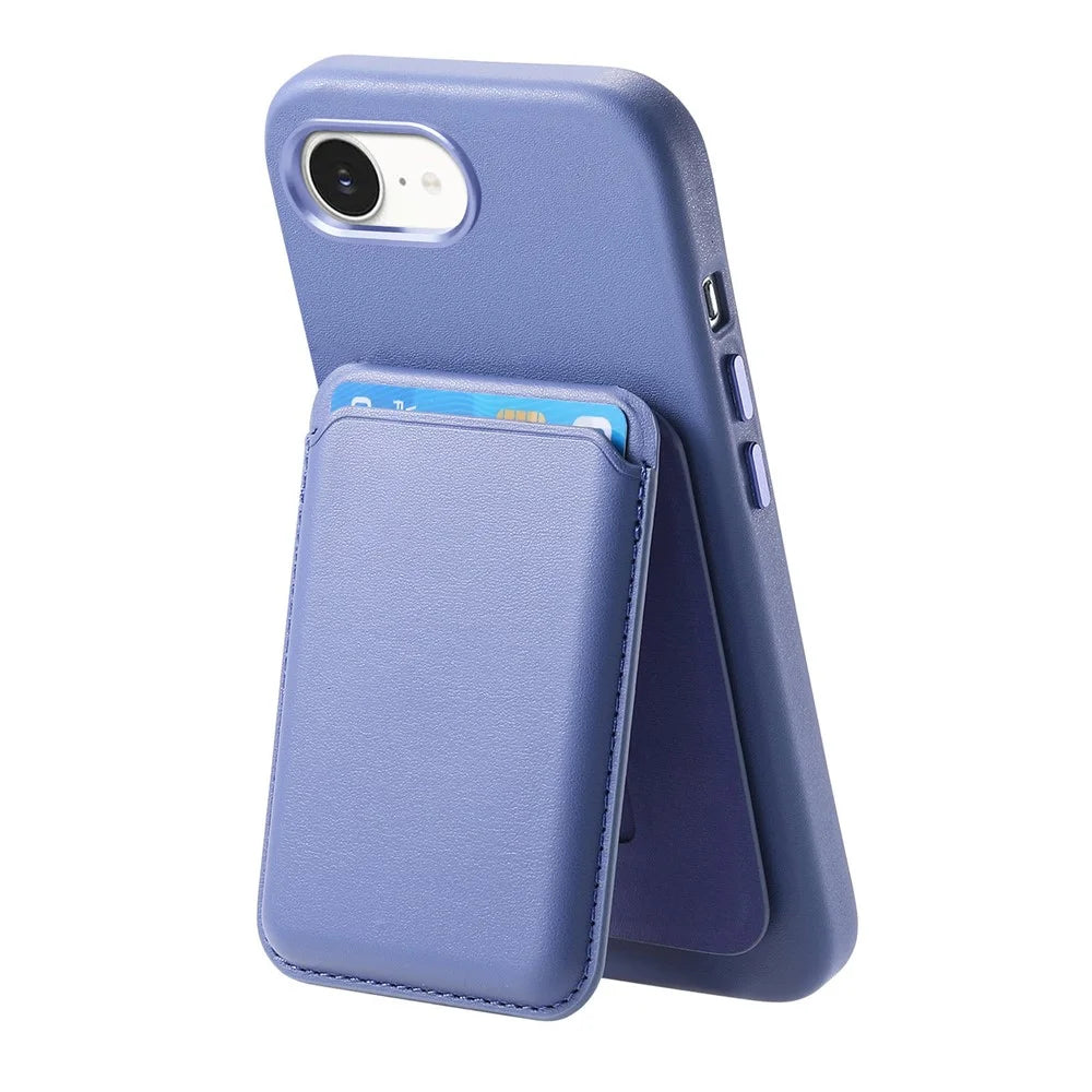 Magnetic Case For iPhone 17e  /  16e Detachable Card Slot Leather+TPU Phone Cover with Metal Buttons - Baby Blue - 5