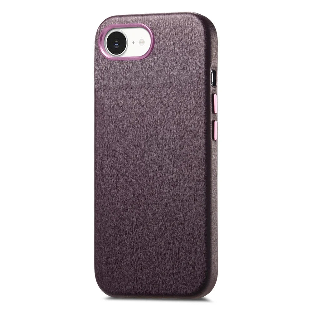 Magnetic Case For iPhone 17e  /  16e Leather+TPU Shockproof Phone Cover with Metal Buttons - Purple - 2
