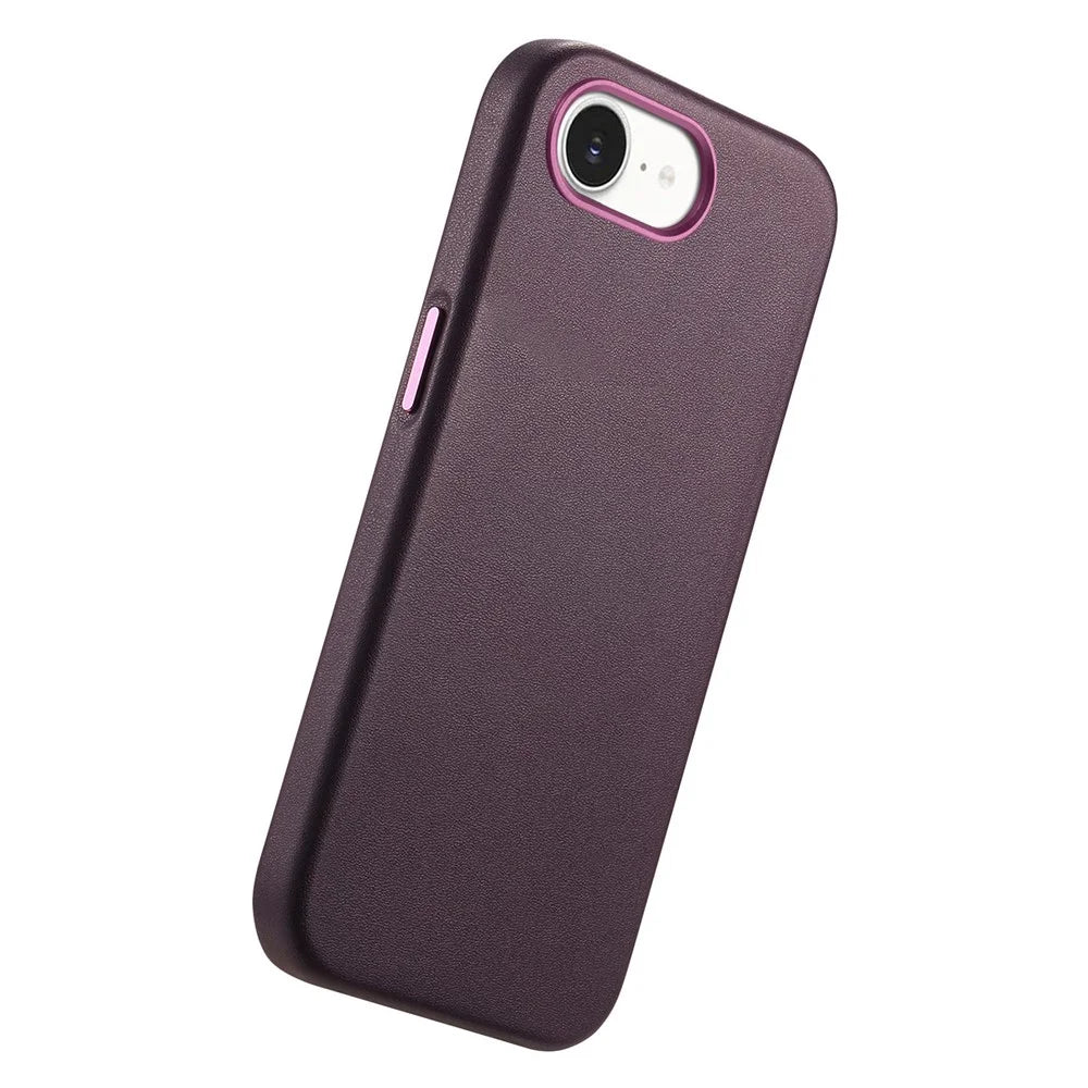 Magnetic Case For iPhone 17e  /  16e Leather+TPU Shockproof Phone Cover with Metal Buttons - Purple - 3